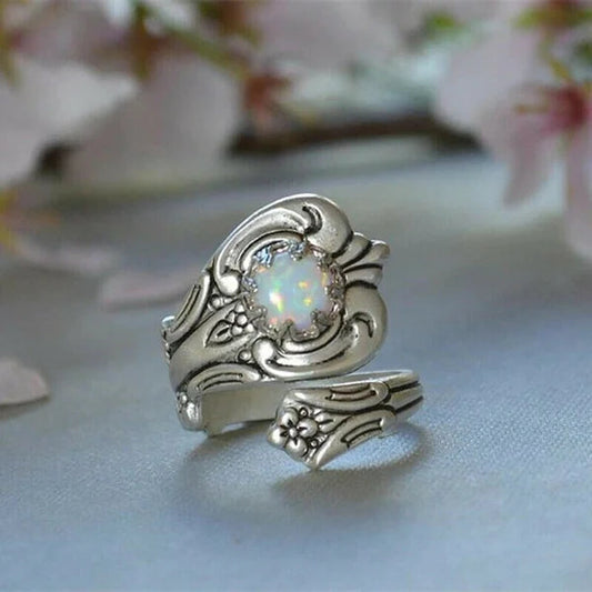 Weißer Opal Löffel Verstellbarer Ring