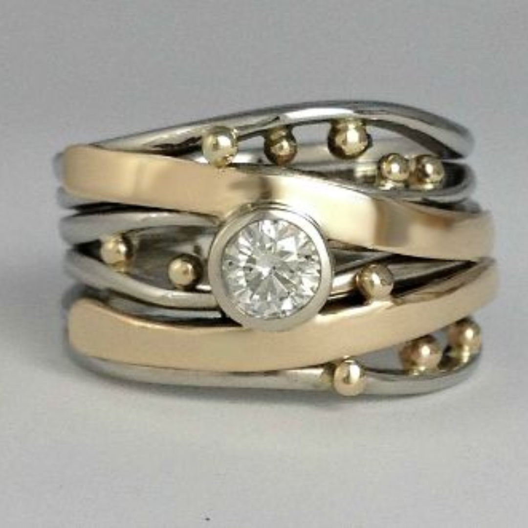 Vintage Gold Intarsien Zirkonia Ring