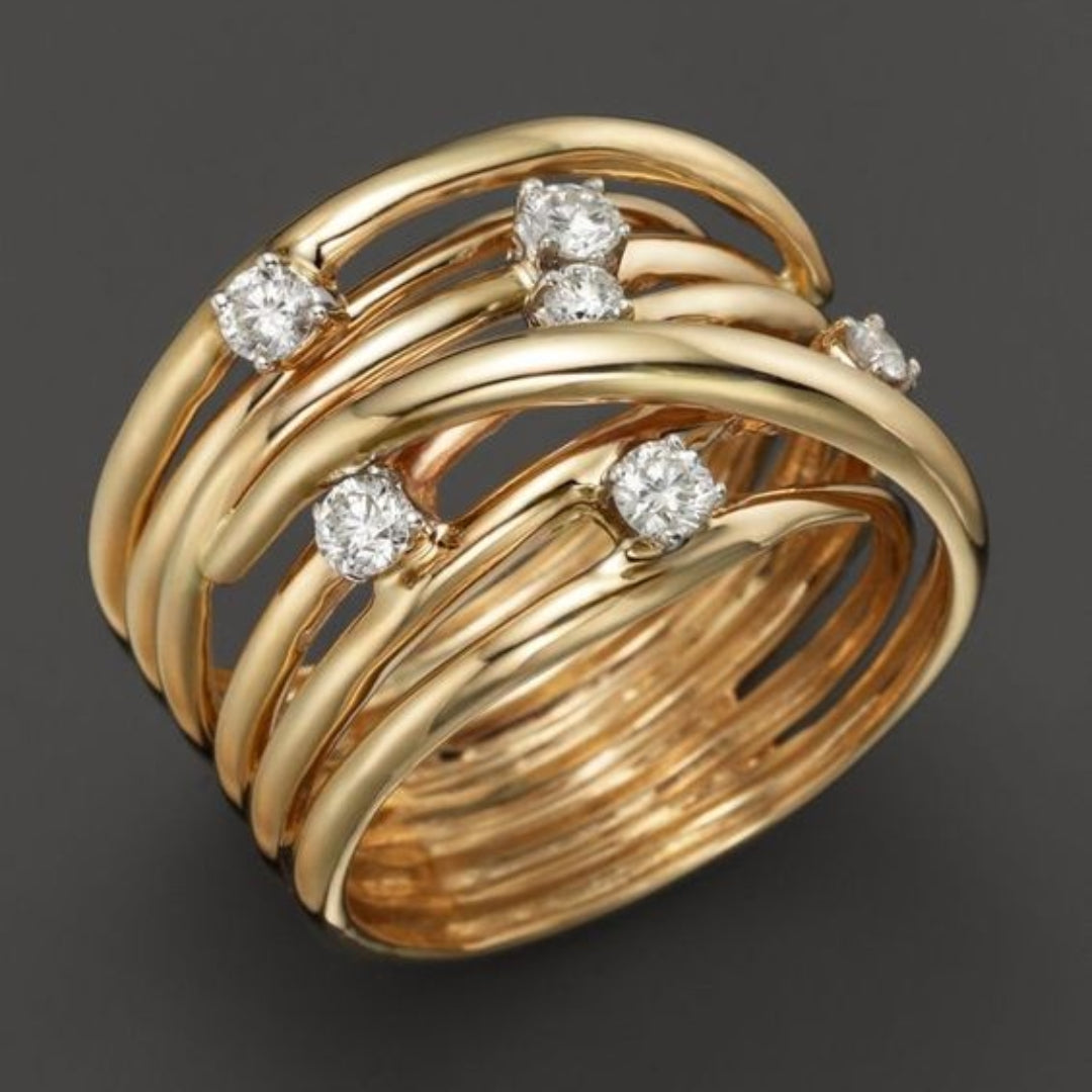 Vintage Goldener Zirkonia Dünner Ring