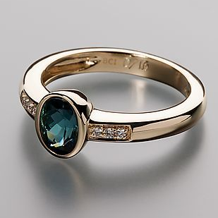 Goldring mit blauem Intarsien-Kristall