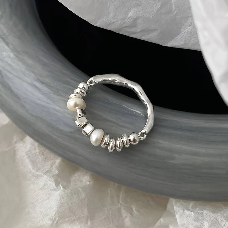 Barock Perlen Ring in Vintage Silber