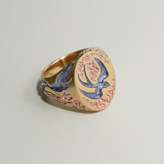 Vintage Blau Gold Kolibri Ring