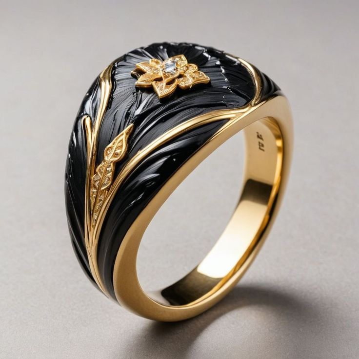 Schwarzer Emaille-Ring in Vintage-Gold