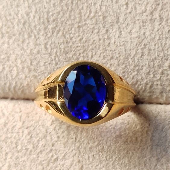 Vintage Blau Rund Gold Ring